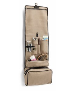 Hanging Leather Wash Bag With Buckle Open